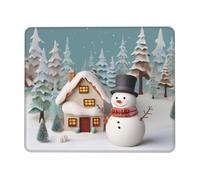 Tapis de souris carré avec base en caoutchouc antidérapant 25,4 x 30,5 cm avec bords cousus bonhomme de neige et village pour souris sans fil, ordinateur, ordinateur portable, maison, bureau