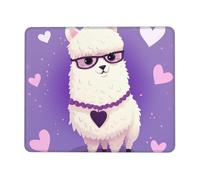 Tapis de souris carré avec base en caoutchouc antidérapant, 25,4 x 30,5 cm, avec bords cousus - Motif amour alpaga violet - Pour souris sans fil, ordinateur, ordinateur portable, maison et bureau