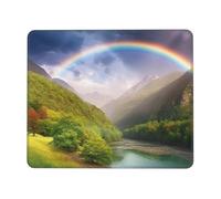 Tapis de souris carré avec base en caoutchouc antidérapant, 25,4 x 30,5 cm avec bords cousus Mountain Valley avec arc-en-ciel pour souris sans fil, ordinateur, ordinateur portable, maison, bureau