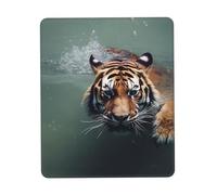 Tapis de souris carré avec base en caoutchouc antidérapant 25,4 x 30,5 cm avec bords cousus Tigre Natation Gaming Tapis de souris pour souris sans fil, ordinateur portable, maison, bureau