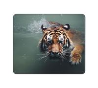 Tapis de souris carré avec base en caoutchouc antidérapant 25,4 x 30,5 cm avec bords cousus Tigre Natation Gaming Tapis de souris pour souris sans fil, ordinateur portable, maison, bureau