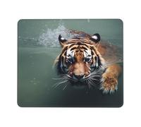Tapis de souris carré avec base en caoutchouc antidérapant 25,4 x 30,5 cm avec bords cousus Tigre Natation Gaming Tapis de souris pour souris sans fil, ordinateur portable, maison, bureau