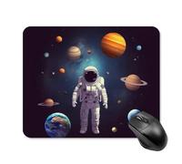 Tapis de souris carré avec base en caoutchouc antidérapant - Motif astronaute - Planètes - Système solaire - 20 x 25 cm - Ultra-fin - Pour ordinateur portable et bureau - Accessoires de bureau