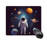 Tapis de souris carré avec base en caoutchouc antidérapant - Motif astronaute - Planètes - Système solaire - Ultra-fin - Pour ordinateur portable et bureau - 18 x 22 cm