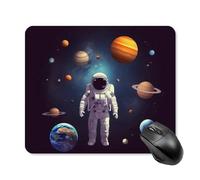Tapis de souris carré avec base en caoutchouc antidérapant - Motif astronaute - Planètes - Système solaire - 25 x 30 cm - Ultra-fin - Pour ordinateur portable et bureau - Accessoires de bureau