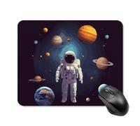 Tapis de souris carré avec base en caoutchouc antidérapant - Motif astronaute - Planètes - Système solaire - 20 x 25 cm - Ultra-fin - Pour ordinateur portable et bureau - Accessoires de bureau