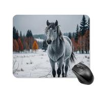 Tapis de souris carré avec base en caoutchouc antidérapant Motif cheval gris dans un paysage d'hiver enneigé 20 x 25 cm Tapis de souris de jeu ultra fin pour ordinateur portable Accessoires de bureau