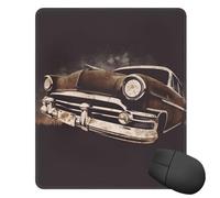 Tapis de souris carré avec base en caoutchouc antidérapant, voiture américaine en marron avec bords cousus - 25,4 x 30,5 cm - Pour souris sans fil, ordinateur, ordinateur portable, maison et bureau