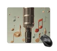 Tapis de souris carré avec microphone et note de musique - Tapis de souris portable avec base en caoutchouc antidérapant - 18 x 22 cm - Tapis de souris de jeu ultra fin pour ordinateur portable et