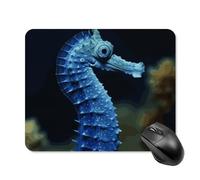 Tapis de souris carré bleu hippocampe portable avec base en caoutchouc antidérapant 20 x 25 cm, tapis de souris de jeu ultra fin pour ordinateur portable, accessoires de bureau