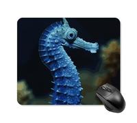 Tapis de souris carré bleu hippocampe portable avec base en caoutchouc antidérapant 25 x 30 cm, tapis de souris de jeu ultra fin pour ordinateur portable, accessoires de bureau