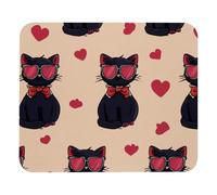 Tapis de souris carré de 21 x 24 cm, base en caoutchouc antidérapant pour souris sans fil, tapis de souris portable pour ordinateur portable de bureau, chat avec nœud à nouer et cœurs