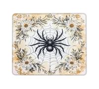 Tapis de souris carré élégant motif araignée et floral, noir et crème, style vintage, tapis de souris en caoutchouc antidérapant, lavable, pour la maison et le bureau, carré, 20,3 x 25,4 cm