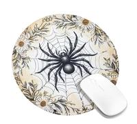 Tapis de souris carré élégant motif araignée et floral, noir et crème, style vintage, tapis de souris en caoutchouc antidérapant, lavable, pour la maison et le bureau, rond, 20,3 x 20,3 cm