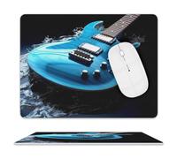 Tapis de souris carré en cuir de guitare bleu, base en caoutchouc antidérapant, petit tapis de souris (20,3 x 25,4 cm)