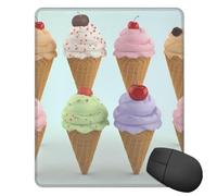 Tapis de souris carré en forme de cônes de crème glacée avec base en caoutchouc 25,4 x 30,5 cm, tapis de souris d'ordinateur pour souris sans fil, tapis de souris antidérapant pour ordinateur portable