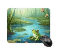 Tapis de souris carré grenouille dans un étang avec base en caoutchouc antidérapant 20 x 25 cm, tapis de souris de jeu ultra fin pour ordinateur portable, accessoires de bureau