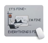 Tapis de souris carré gris I'm Fine - Lavable - Base en caoutchouc antidérapant pour souris sans fil - 23,9 x 20,1 cm