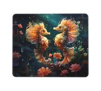 Tapis de souris carré imprimé couple hippocampe 17,8 x 21,8 cm - Base en caoutchouc antidérapant pour ordinateur, ordinateur portable, accessoires de bureau