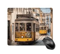 Tapis de souris carré Lisbon Tram Tapis de souris d'ordinateur portable avec base en caoutchouc antidérapant 18 x 22 cm Tapis de souris de jeu ultra fin pour ordinateur portable Accessoires de bureau