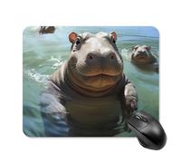 Tapis de souris carré mignon hippopotame portable avec base en caoutchouc antidérapant 20 x 25 cm Tapis de souris de jeu ultra fin pour ordinateur portable Accessoires de bureau