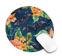 Tapis de souris carré motif chauve-souris tropicale, motif floral bleu foncé avec chauves-souris, antidérapant et lavable, idéal pour la maison et le bureau, idéal pour Halloween, rond, 20 x 20 cm