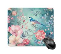 Tapis de souris carré motif fleur et oiseau pour ordinateur portable, tapis de souris mignon, tapis de souris antidérapant, tapis de bureau pour jeu, bureau, maison, 25 x 30 cm