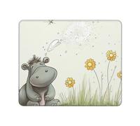 Tapis de souris carré motif hippopotame et pissenlit avec base en caoutchouc antidérapant 25,4 x 30,5 cm pour souris sans fil, ordinateur portable, accessoires de bureau, tapis de souris de jeu
