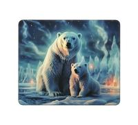 Tapis de souris carré motif ours polaires aurores boréales - Imperméable - Lavable - Avec base en caoutchouc antidérapant - Pour ordinateur portable, bureau, maison - 25,4 x 30,5 cm