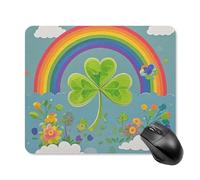 Tapis de souris carré motif trèfle arc-en-ciel avec base en caoutchouc antidérapant 25 x 30 cm ultra fin pour ordinateur portable, accessoires de bureau