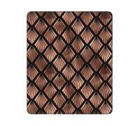 Tapis de Souris carré Noir à Motif d'éventails Art déco Or Rose, Bords Cousus, 10 et 12 Pouces