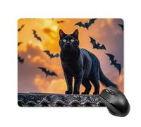 Tapis de souris carré portable avec base en caoutchouc antidérapant - 18 x 22 cm - Tapis de souris de jeu ultra fin pour ordinateur portable - Accessoires de bureau - Motif chat noir