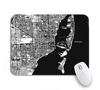 Tapis De Souris Carte De Miami Et De La Plage, Impression d'art, Masse Continentale Noire, Eau Blanche Tapis De Souris Antidérapant Moderne Tapis De Souris Carré, pour Ordinateur, 25 x 30cm