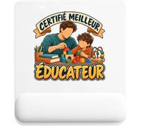 Tapis de Souris Certifié Meilleur éducateur | modèle 1 | Tapis Ergonomique 22 × 18 cm Repose-Poignet Mousse | Bureau Télétravail Études | Idée Cadeau Collègue Noël