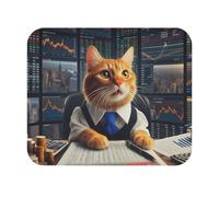 Tapis De Souris Chat Analysant Les Actions d'un Trader De Wall Street Base en Caoutchouc Antidérapante avec Bord Cousu Bureau Tapis Souris, pour Ordinateur, Ordinateur Portable, Jeux, 25x30cm