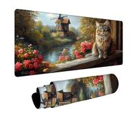 Tapis de Souris Chat Étanche Tapis de Souris Gaming avec Antidérapant Base en Caoutchouc Bords Cousus, Mouse Pad Fleur pour Pc Portable Clavier Gamer Deco Bureau Cadeau Homme 40 x 90 x 0.3 cm FSBD4336
