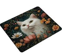 Tapis de Souris Chat Fleur, Tapis de Souris Gaming avec Bords Cousus, Base en Caoutchouc Antidérapante, Mousepad pour Ordinateur Portable, Bureau et Maison, Mousepad Imperméable 260x210x3mm S0-637