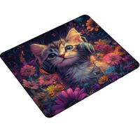 Tapis de Souris Chat Fleur, Tapis de Souris Gaming avec Bords Cousus, Base en Caoutchouc Antidérapante, Mousepad pour Ordinateur Portable, Bureau et Maison, Mousepad Imperméable 260x210x3mm S0-640
