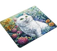 Tapis de Souris Chat Fleur, Tapis de Souris Gaming avec Bords Cousus, Base en Caoutchouc Antidérapante, Mousepad pour Ordinateur Portable, Bureau et Maison, Mousepad Imperméable 260x210x3mm S0-638