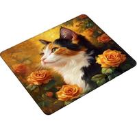 Tapis de Souris Chat Jaune, Tapis de Souris Gaming avec Bords Cousus, Base en Caoutchouc Antidérapante, Mousepad pour Ordinateur Portable, Bureau et Maison, Mousepad Imperméable 340x280x3mm S0-641