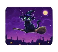 Tapis De Souris Chat Sorcière Noire Vole sur Un Balai 25X30Cm Douce Tapis De Souris Gaming Portable Tapis pour Maison Gamer