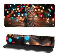 Tapis de Souris Chat, Tapis de Souris XXL Lampe 800x400x3mm, Large Mouse Pad Gaming, Coudre Les Bords, Antidérapant Rubber Base Mouse Pad, for Office and Gaming, comme Cadeaux pour Hommes MM-398