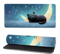 Tapis de Souris Chat, Tapis de Souris XXL Lune 800x400x3mm, Large Mouse Pad Gaming, Coudre Les Bords, Antidérapant Rubber Base Mouse Pad, for Office and Gaming, comme Cadeaux pour Hommes MM-438