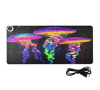 Tapis de souris chauffant en cuir avec méduses tricolores - 80 x 33 cm - Pour grand bureau, jeux et études