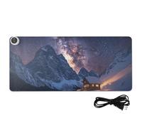 Tapis de souris chauffant en cuir avec motif voie lactée étoilée et paysage de montagne enneigée, 80 x 33 cm, antidérapant pour clavier, bureau, écriture essentielle