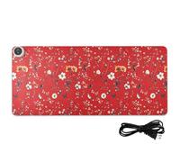 Tapis de souris chauffant en cuir rouge avec petites fleurs mignonnes - 80 x 33 cm - Pour ordinateur de bureau, jeu, écriture