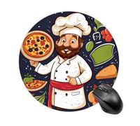 Tapis de souris Chef Pizza - Ultra fin, tapis de souris rond de 20 cm avec base en caoutchouc antidérapant, tapis de souris imperméable pour bureau, jeux vidéo