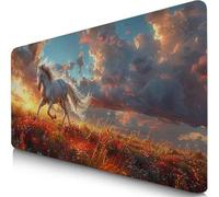 Tapis de Souris Cheval 800x300x3mm sous Main Bureau avec Base Anti-Dérapage Prairie Tapis de Souris Gamer Imperméable, Mouse Pad avec Coutures sur Les Bords, Antidérapant Accessoire Bureau F0-717