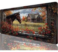 Tapis de Souris Cheval Tapis de Souris Gaming xxl 800x300x3mm, Maison Mouse Pad Imperméable et Antidérapant les Bords à Double Couture Assurent Durabilité, Tandis Tissu Microfibre Cadeaux Homme N1-597