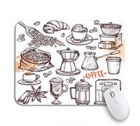 Tapis De Souris Collection De Café Sketch Turk Cups Beans Croissant Mill Maker Bureau Tapis Souris Résistant À Usure Tapis De Souris D'Ordinateur, pour Ordinateur, Ordinateur Portable, 25 x 30cm